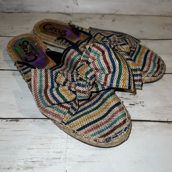 Sam Edelman Circus LULU Espadrille Multi Stripe Oversized Bow Slip On Sz 7.5 - Picture 1 of 4